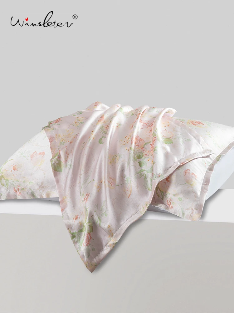 

Winsleter-100%Real Silk Pillowcase, 74CM X 50CM Simplicity Print, Skin Friendly Single Pillow Towel, 2025 Summer New A57131CC