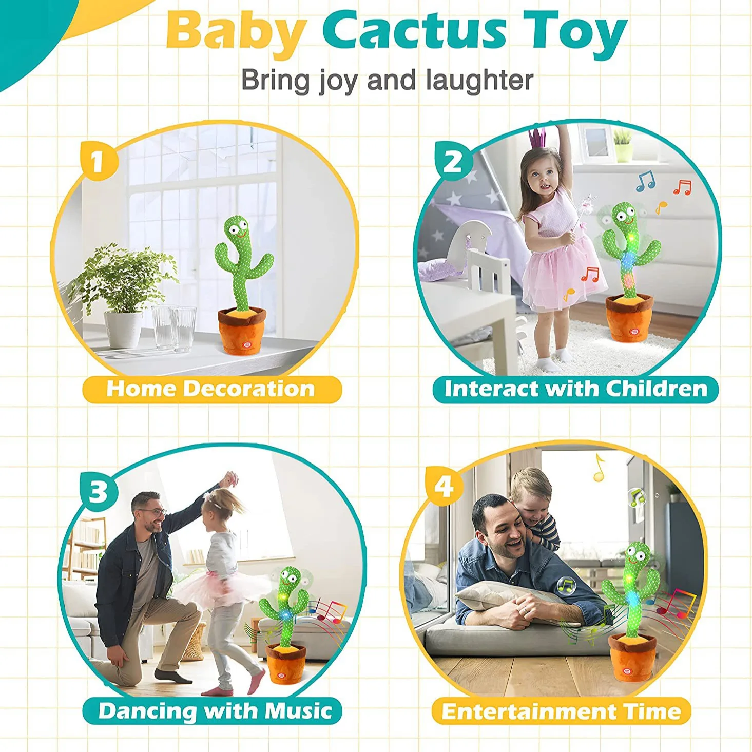 Cactus That Can Dance and Twist Sing Sway and Speak Cactus Plush Decompression Toy Cute Ornament Christmas Children's Gift