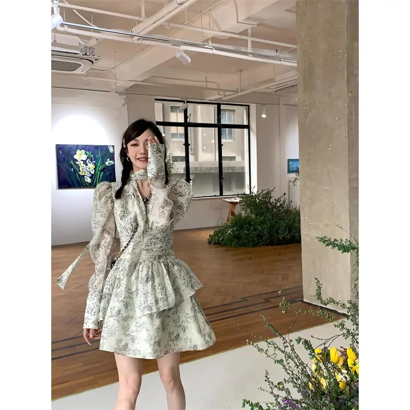 

2023 New Runway Style Simple Temperament Elegant Commuting Slim Fitting Floral Patchwork Dress Women's Summer Long Short Skirt