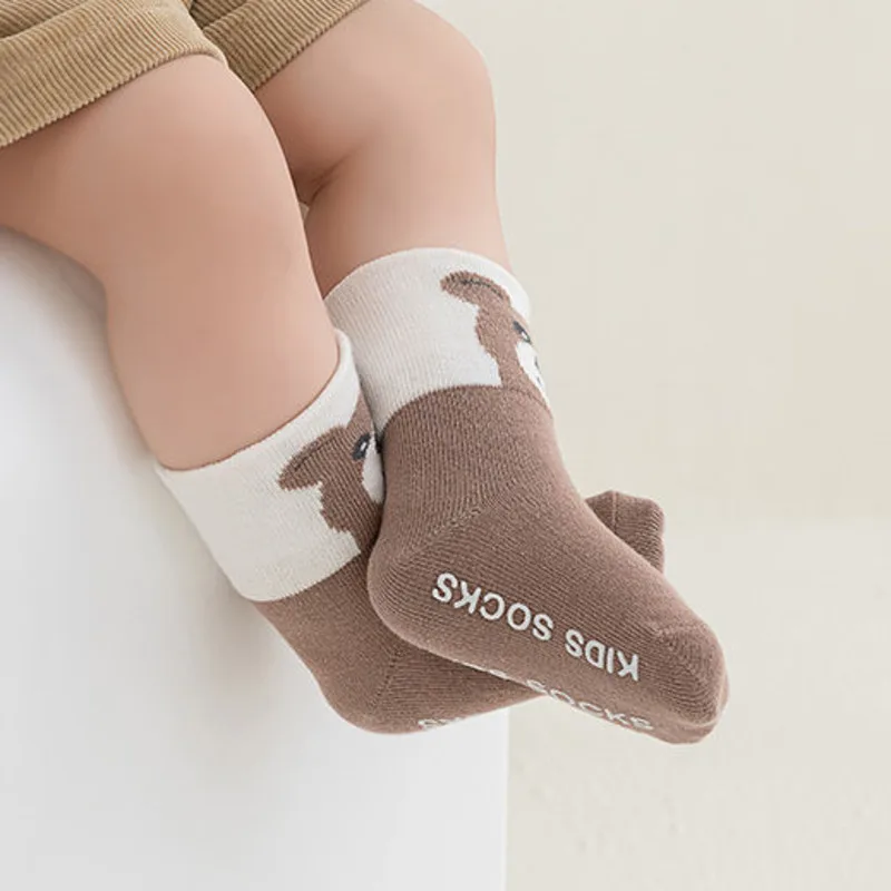 4 Pairs Newborns Baby Socks Spring Autumn Pure Cotton Loose Mouth Walk Sock Non Slip Cartoon Middle Tube Kids Sokcs