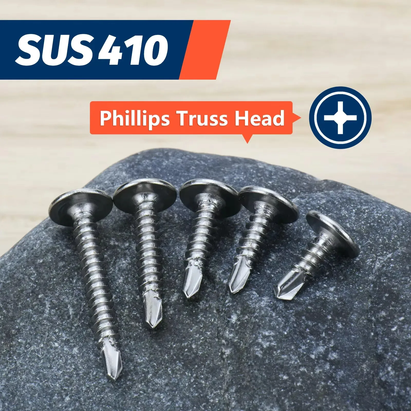 Alta resistencia # 8 tornillos autorroscantes para chapa metálica M4.2 - Cabeza de armadura de acero inoxidable 410, roscado rápido para tornos a metal