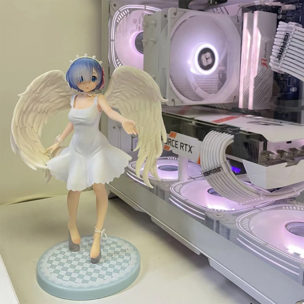Anime Re:0 Figure Rem Action Figures PVC Angel Remu Figurine Desktop Ornaments White Angel Dress Remu Look Up Figure Toys Gifts