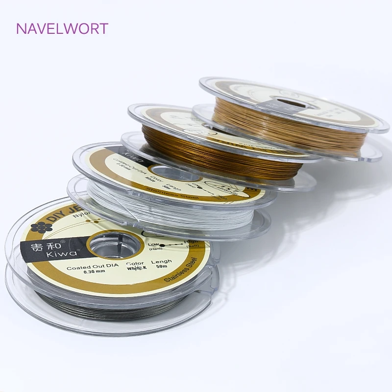 50 m Rolle 0,3/0,38 mm weißer rhodiumgoldener Stahldraht, nylonbeschichteter Edelstahl-Perlendraht für die Schmuckherstellung, DIY-Armbandzubehör – Detail 23