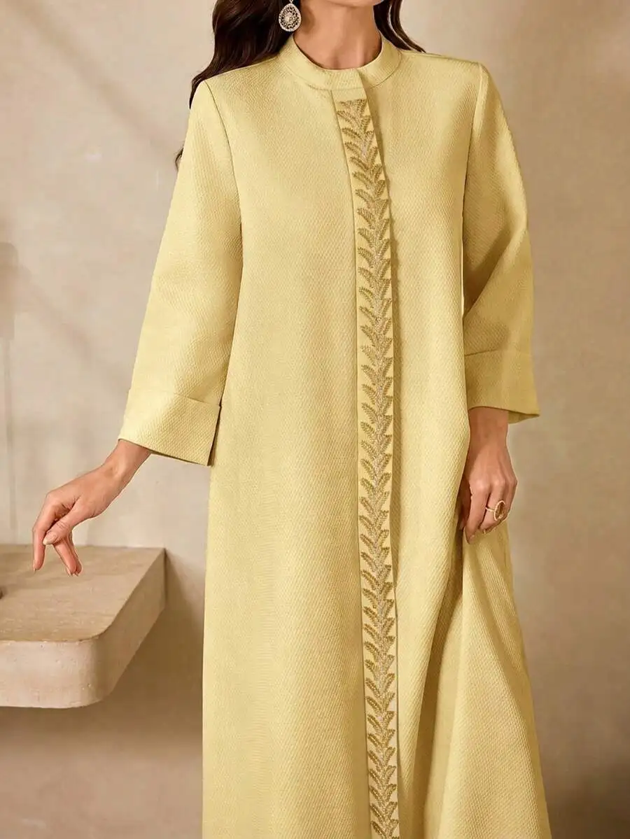 

Womens Embroidered Arabic Style Long Sleeve Loose Dress Round Neck