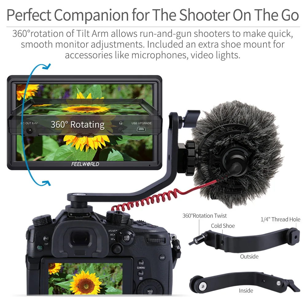 FEELWORLD DSLR Camera Field Monitor FW568 V3 5.5 Inch 3D LUT IPS Full HD1920x1152 Support HDMI Output With Tilt Arm Touch Screen