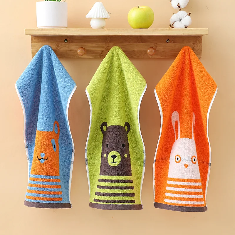 Higher quality 1 set of 3 children\'s cotton towels thickened household cartoon washing face towel cotton kid towel