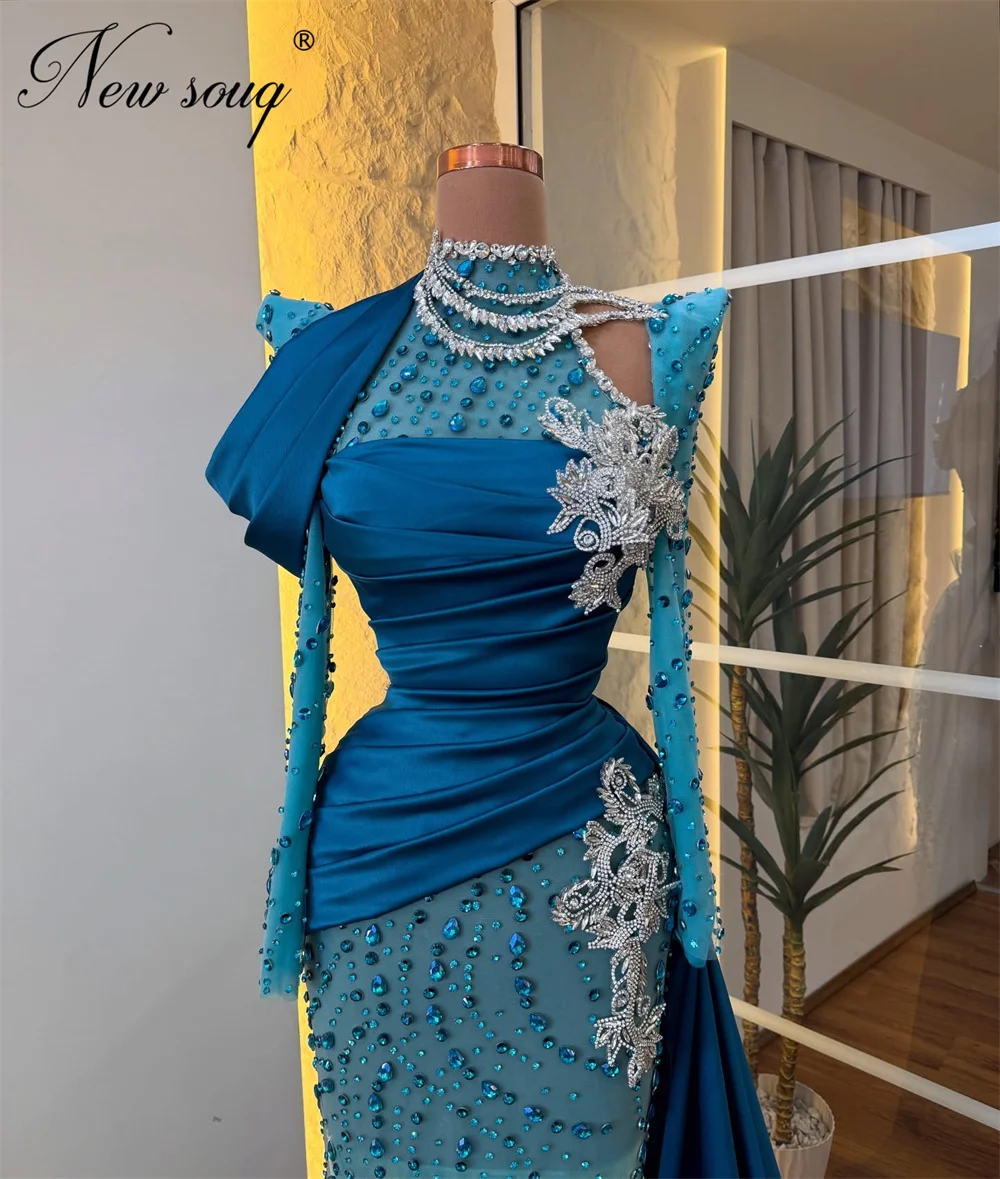 

New Elegant Blue Prom Dress For Women Customized Arabic Dubai Slit Train Evening Dress Cocktail Party Gowns Vestidos De Cóctel