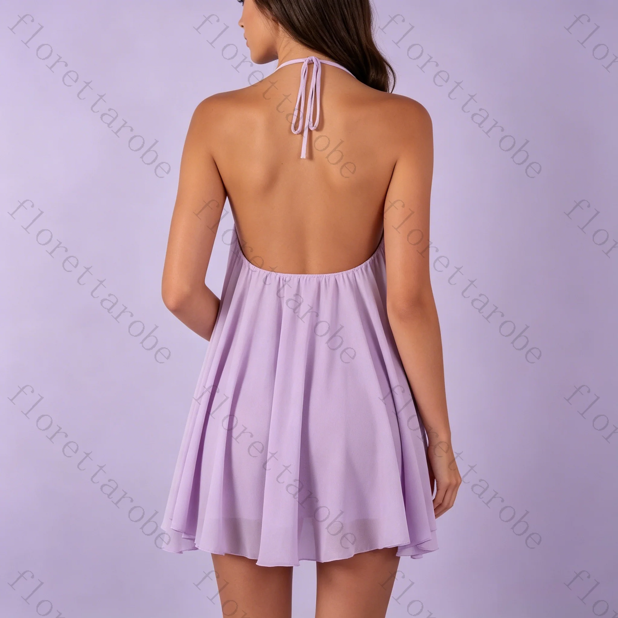 Customized Lavender Halter Mini Dress for Women Sexy Backless Loose Fit Short Dress Elegant Summer Beach Wedding Guest Dress