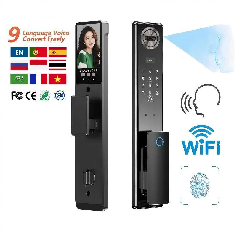 Tuya App Smart Lock for Household WiFi Aluminum Alloy Automatic Monitoring Remote Intercom Anti-Theft Face Recognition