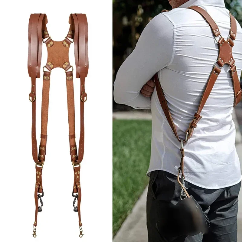 Double Shoulder Camera Strap Adjustable Leather Camera Shoulder Belt Portable Shoulder Harness Outdoor Photography Tools