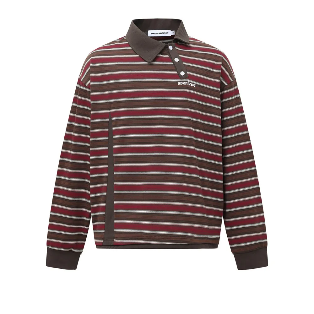 تي شيرت بولو بأكمام طويلة وياقة غير منتظمة للرجال مع نمط ملابس الشارع الأمريكي لربيع/خريف #3