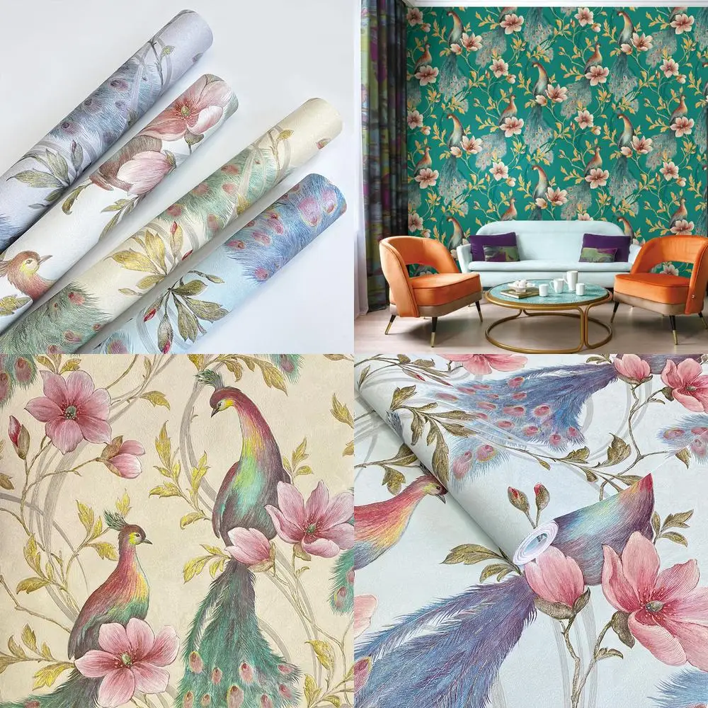 

3D Embossed Floral Bird American Rustic Wallpaper for Bedroom Living Room Dining Room Home TV Background Wall High End Wallpaper
