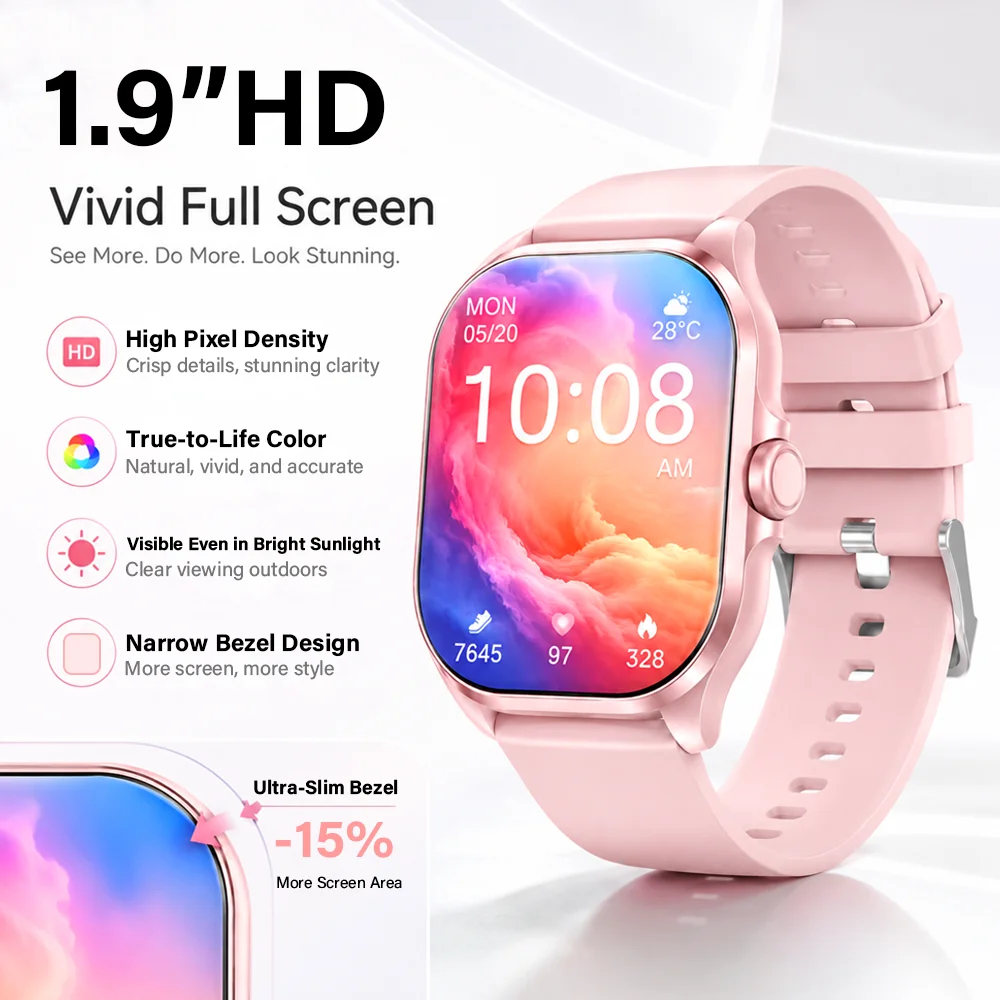 2026 New Smart Watch 1.9 HD Screen Bluetooth Calling Fitness Tracker Heart Rate Multi Sport Alarm IOS Android