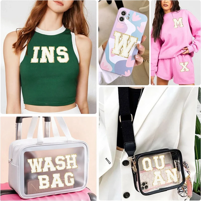 Chenille-Buchstaben zum Aufbügeln, selbstklebender Buchstaben-Aufnäher zum Aufbügeln, für College-Buchstaben, Aufkleber, Kleidung, Rucksack