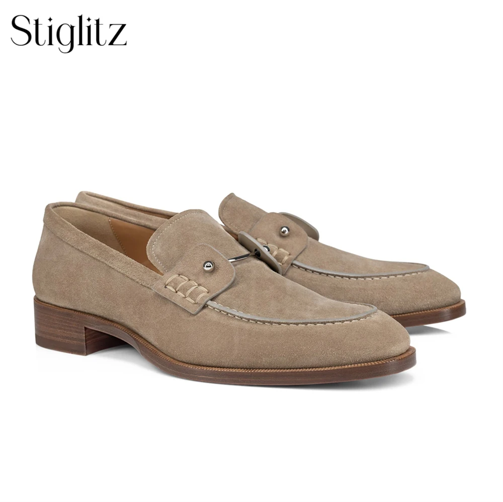 Metallic Rivet Suede Loafers for Men Elegant Classic Style Fashion Loafers Latest Style Khaki Suede Handmade Banqeut Dress Shoes