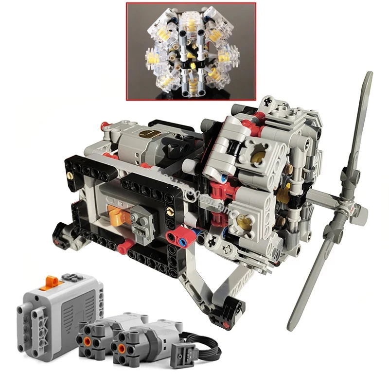 MOC Technical Mechanical Series 8-Cylinder Radial Aircraft Engine Model Building Blocks DIY Assembly Bricks Toys Birthday Gifts