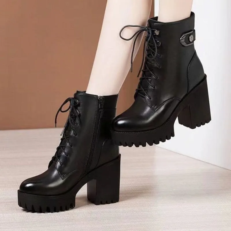 Women's Boots Fashion Comfort Belt Buckle Ankle Boots Women Autumn Winter High Heeled Leather Boots Women Shoes Sapato Feminino