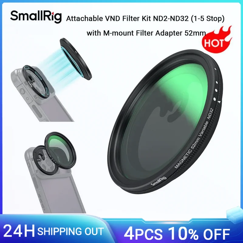 SmallRig 52mm Magnetic Variable ND Filter Kit, ND2-ND32 (1-5 Stops) VND Filter with M Mount Filter Adapter for Phone Case -4386B