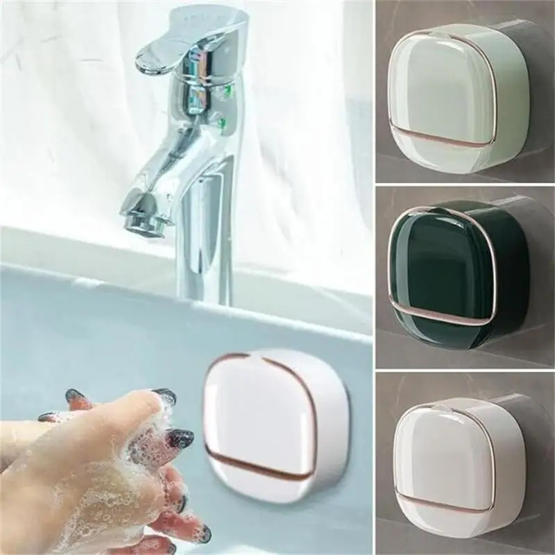 

Soap Box Light Luxury Soap Box Drainage Toilet No Punching Shelf Wall Mounted Soap Box With Lid Flip Cover Laundry Home Storage