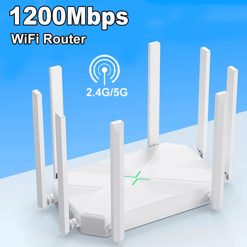 Roteador sem fio Repetidor WiFi, Externo 8 Antena, Power Signal Booster, Hotspot Smoother, Modem, RJ45, WAN, LAN, 2.4G, 5G, 1200m