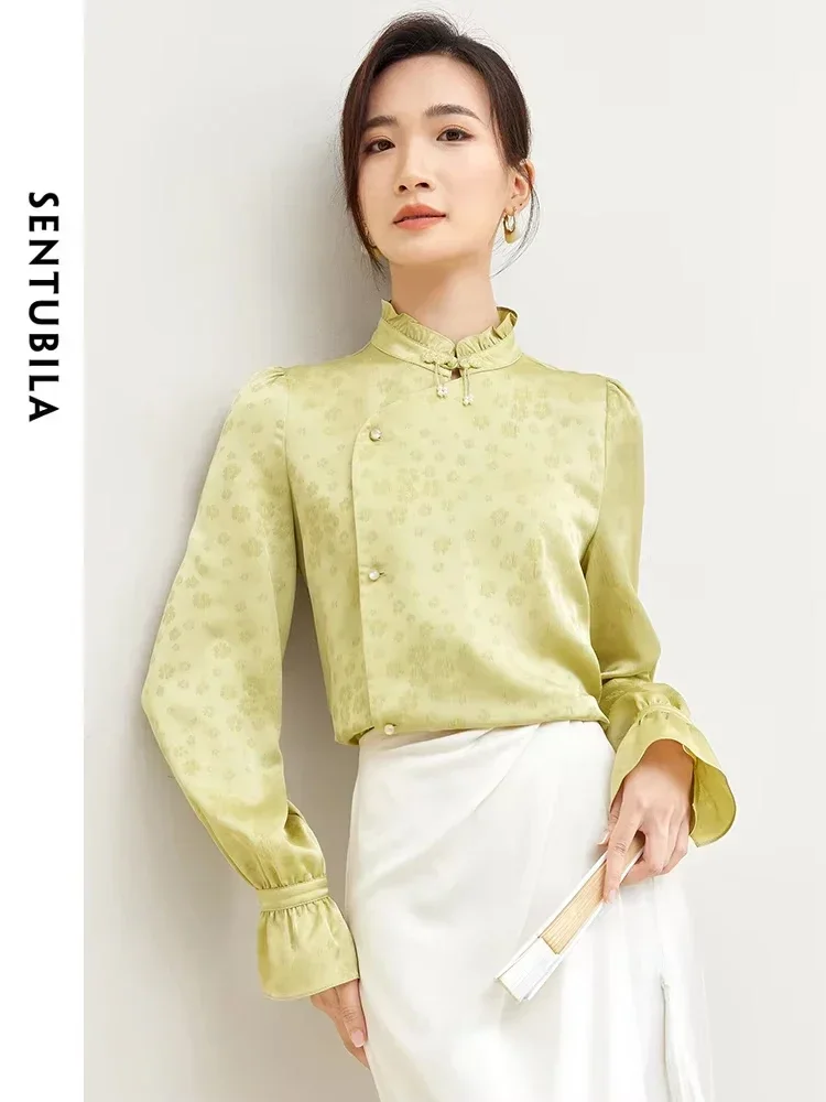 

SENTUBILA Chines Style Shirts & Blouses For Women 2025 Vintage Elegant Fashion Button Up Embroidery Long Sleeve Tops 133C50871