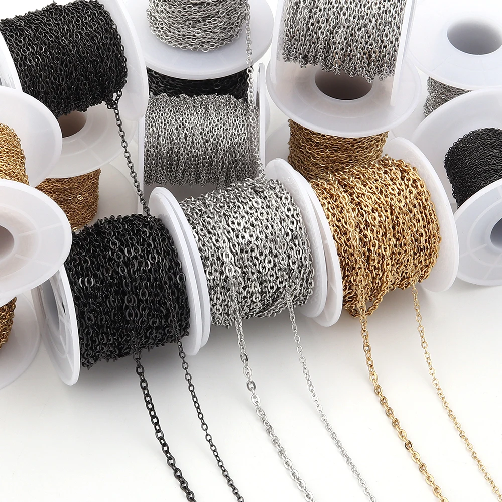 10 ياردة/لفة سلاسل الفولاذ المقاوم للصدأ 1/1.5/2/2.5/3 مللي متر تويست ربط سلسلة لصنع المجوهرات عقد دي اي واي سوار لوازم بالجملة