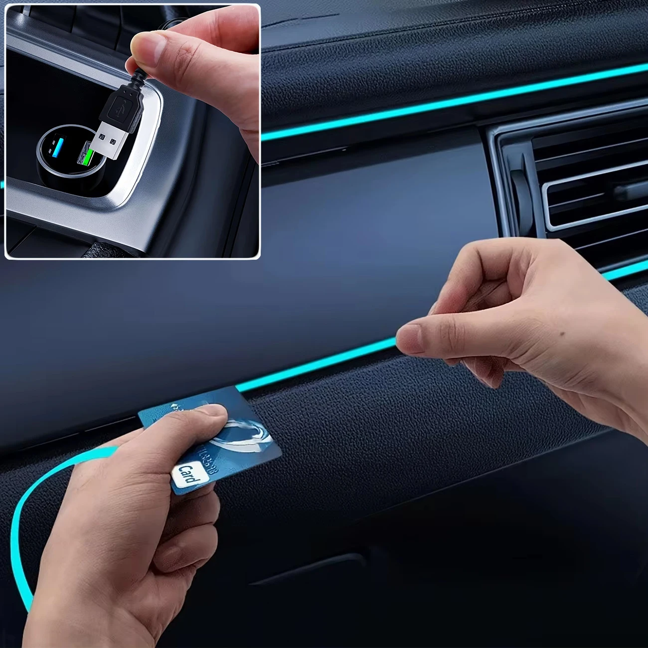 Tira de luces Led de 3M y 5M para coche, luz de ambiente azul para bricolaje, lámpara Interior automática Flexible, Luces de decoración de fiesta, tiras de neón USB