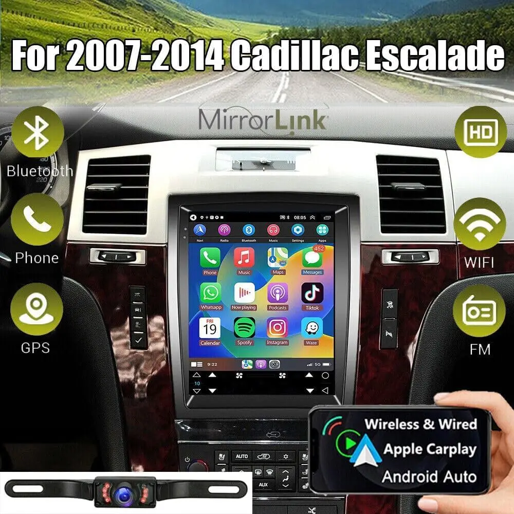 9.7-inch Android 14 Car Stereo Radio GPS WiFi Carplay+Android Auto 2+32G Compatible for Escalade 2007-2014