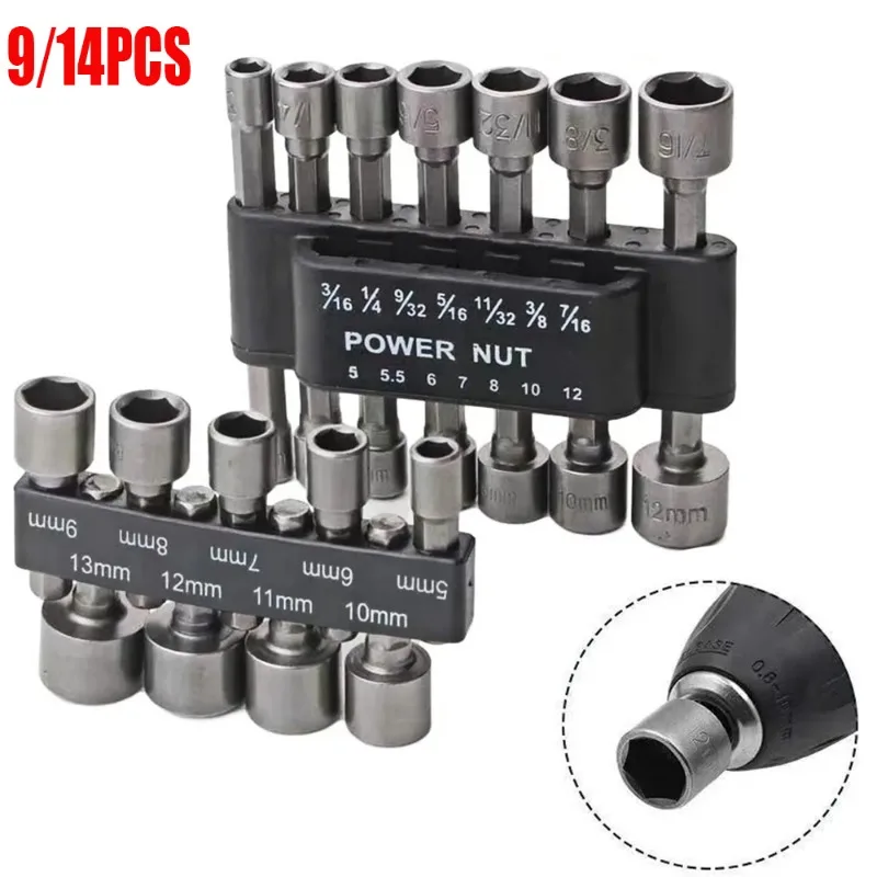 9/14pcs Hexagonal Wrench Screwdriver Socket Bit Extension Rod Pneumatic Hand Tool Set Powerful Inner Hexagonal Socket Hand Tools
