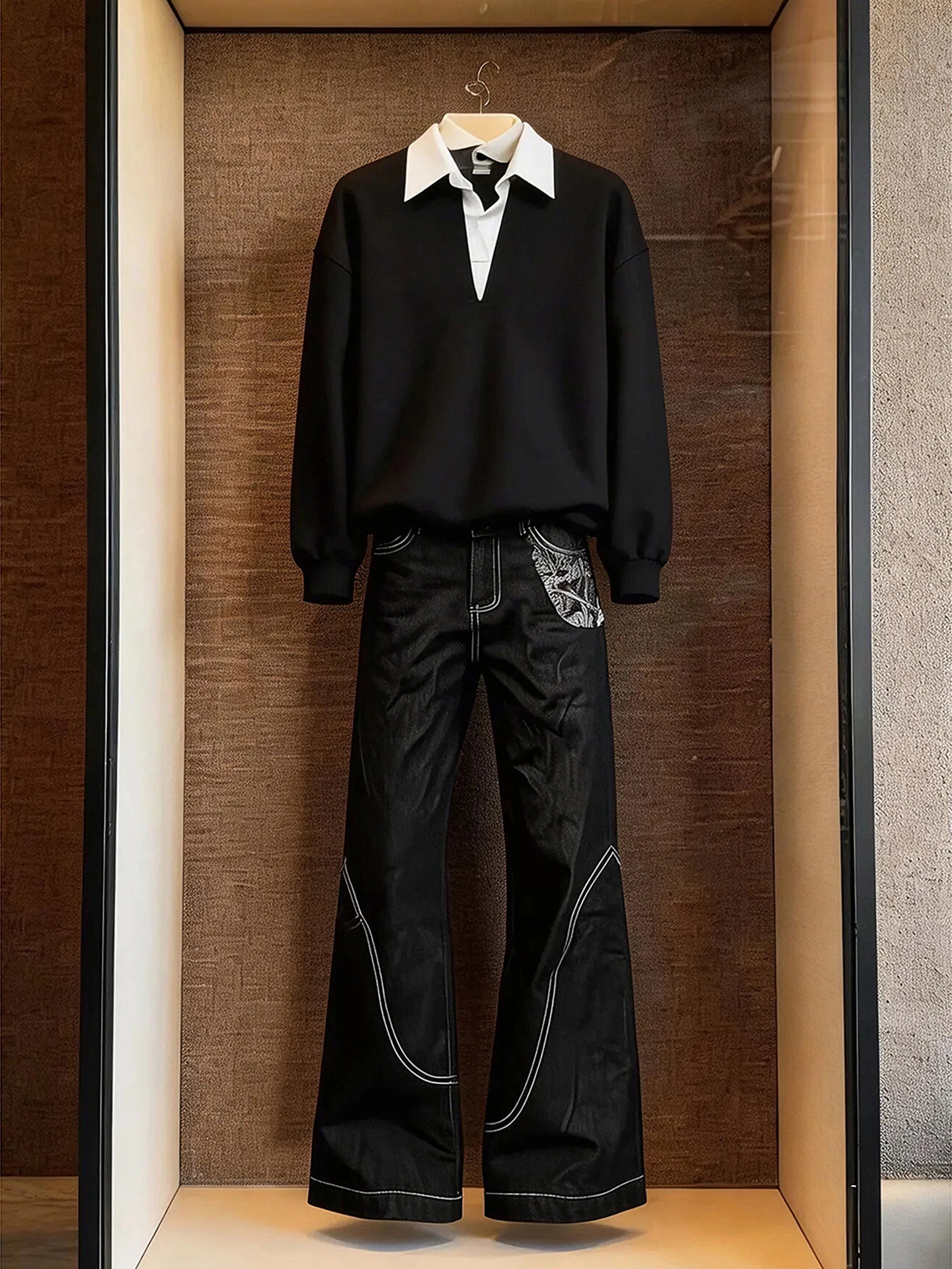 

Мужской свитшот с V-образным вырезом и длинным рукавом, весенний, модный, в стиле ретро, для многослойных образов, молодежный, дышащий, свободного кроя