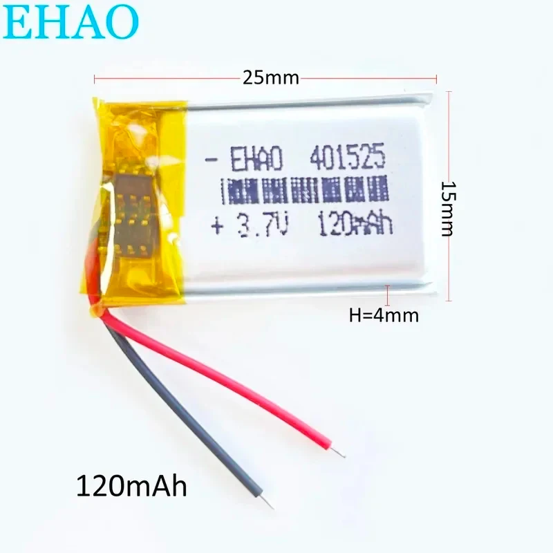 10 PCS 3.7V 120mAh Lipo Lithium Polymer Rechargeable Battery 401525   For MP3 GPS Headphone Headset Camera Bluetooth Smart Watch