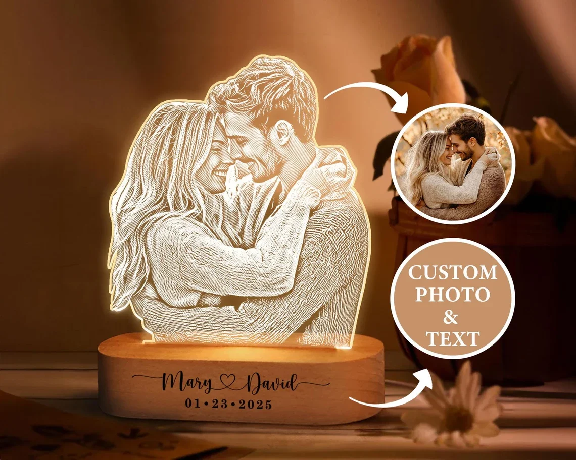 

Personalized 3D Photo Night Light Customized Acrylic Plaque Christmas Wedding Valentine's Day Led Picture Lamp Engraving Gift