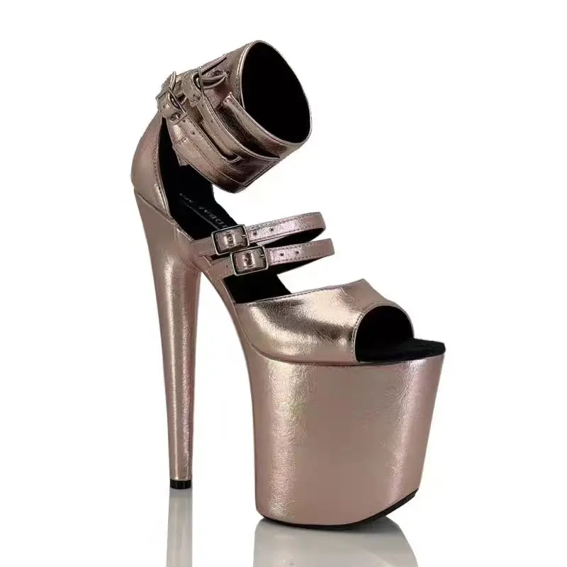 IDEAL MA 20CM Sexy Pole Shoes Open-Toed High Fashion Rose Gold Car Model Stage High-Heeled Sandals