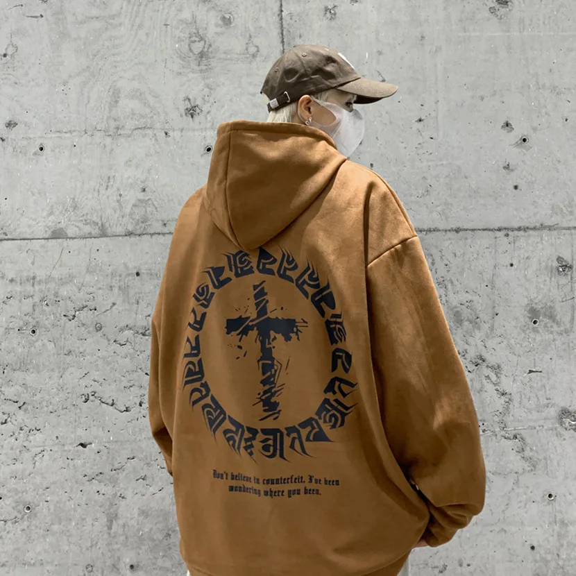 

Мужская толстовка с принтом крокодила, в американском ретро-стиле, свободного кроя, из замши, осенняя, модная, брендовая, повседневная, свободного кроя, с карманом-кенгуру