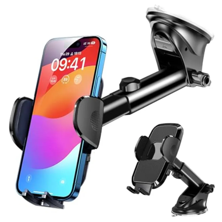

[Military-grade Construction] Phone Holders for Your Car Upgraded Suction and Clip Cell Smartphone Mount Universal Windshield D