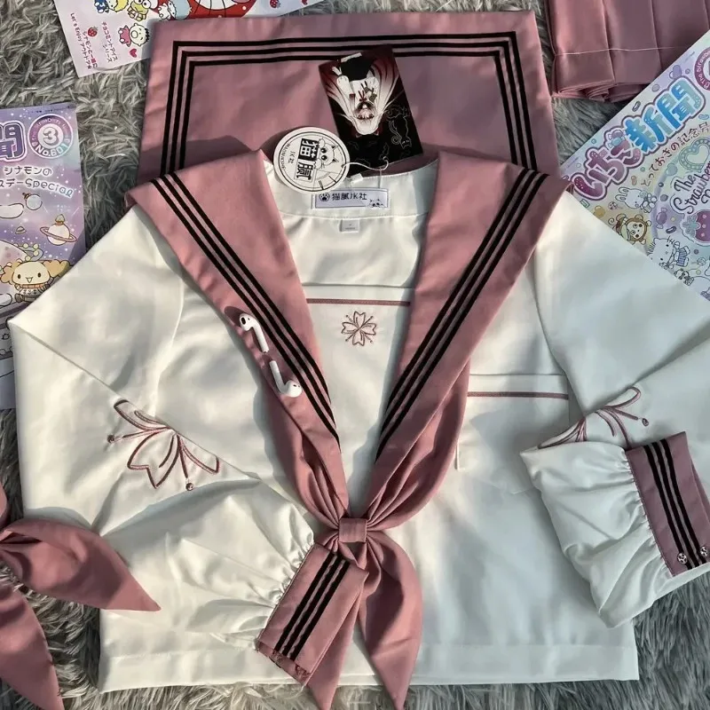 Meisjes Cosplay Schooluniformen In Roze En Zwarte Jk-Stijl Lange Matrozenpak Met Korte Mouwen Japanse College-Stijl Zoete Anime