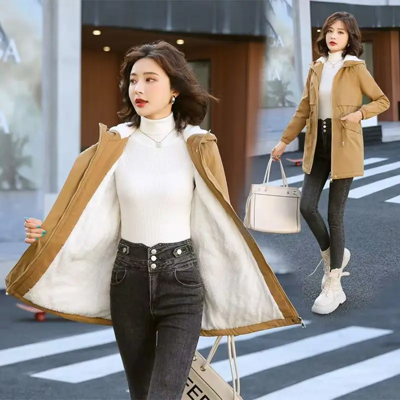 

Элегантная женская осенняя парка из овчины в стиле атлетический кэжуал, с воротником на шнурке, в клетку, в стиле хип-хоп, повседневная, из нейлона, свободного кроя, на шнуровке