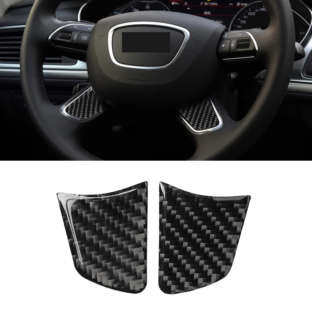 2x Car Steering Wheel Trim Carbon Fiber Sticker Cover Decoration Accesorios Para El Coche For Audi A6 C7 A6L 2013 2014 2015 2016