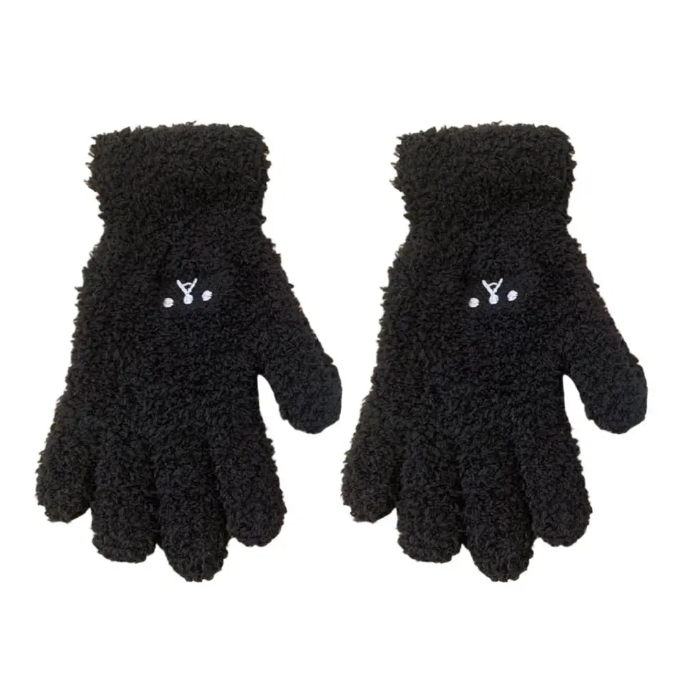 

Coral Fleece Embroidery Gloves Antifreeze Solid Color Sports Gloves Soft Material Simple Design Cashmere Gloves Adults Wear