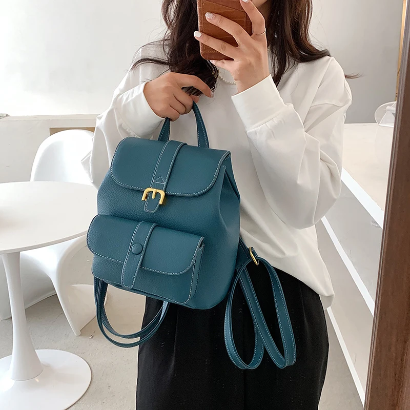 Fashion Women Backpack 2023 Solid Student School Bag for Teenager Girl Leather Small Portable Travel Bagpack شنط نسائي