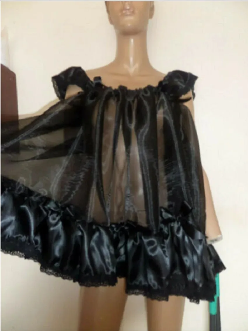 Black Sissy Organza Dress Sling Sleeveless Dress Maid Role Play Sexy Halloween Costume Women Customized Dresses