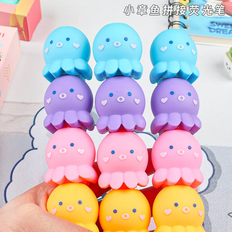 

5 Color Cute Mini Octopus Fluorescent Pen Five-Piece Set Mini Highlighters Set Building Blocks Fluorescent Pen Kids Stationery