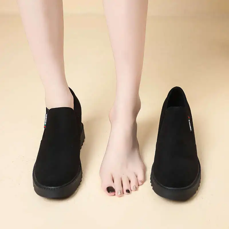 Soft Casual Woman Shoe Loafers With Fur Slip-on Autumn Clogs Platform Increas Height Slip On Fall New Grandma Creepers Winter Le