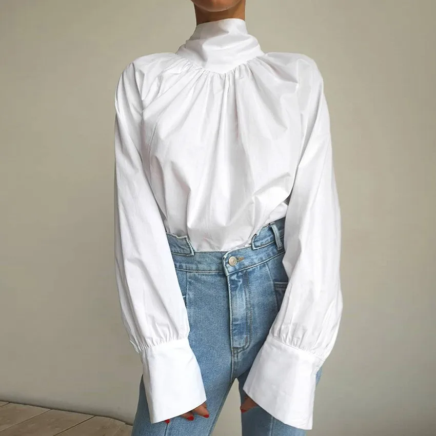 Ele feminino irt nó gola alta design sensação faion branco irt aosphere top algodão longo sve
