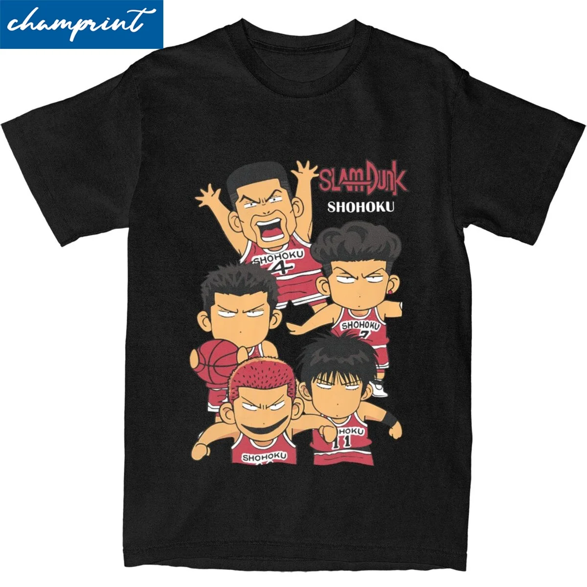 Men Women's Shohoku Chibi T Shirt Slam Dunk Basketball Anime Hanamichi Sport Pure Cotton Tops Funny Short Sleeve O Neck T-Shirt