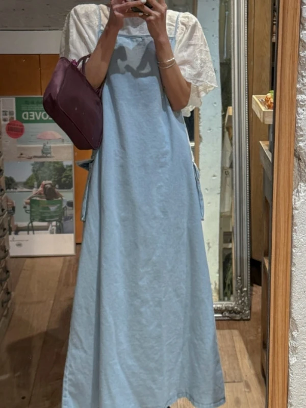 Chique oversized splice denim dr feminino verão commute sle svel redondo ne algodão longo dr na moda camadas