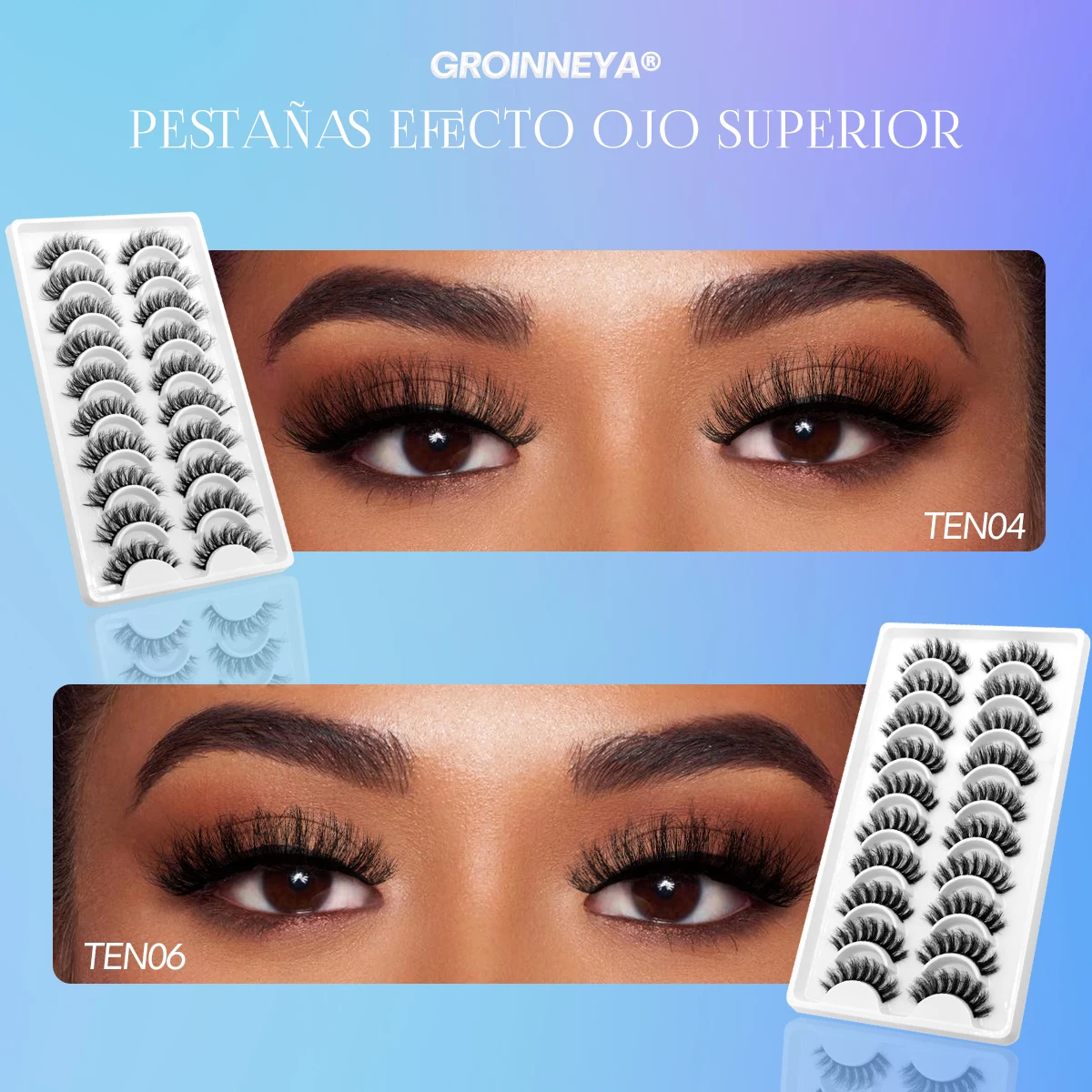 GROINNEYA 5/10 pairs 3D Mink Lashes Faux Mink Fluffy Lash Soft Full Thick Wispy Eyelash Dramatic False Eyelashes Makeup