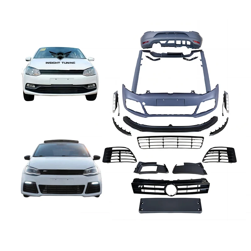 

New val Car Accessories Front Bumpper Grille Diffuser Bodykit for Vw Polo 2015 Convert to R Line 5 Door Body Kit