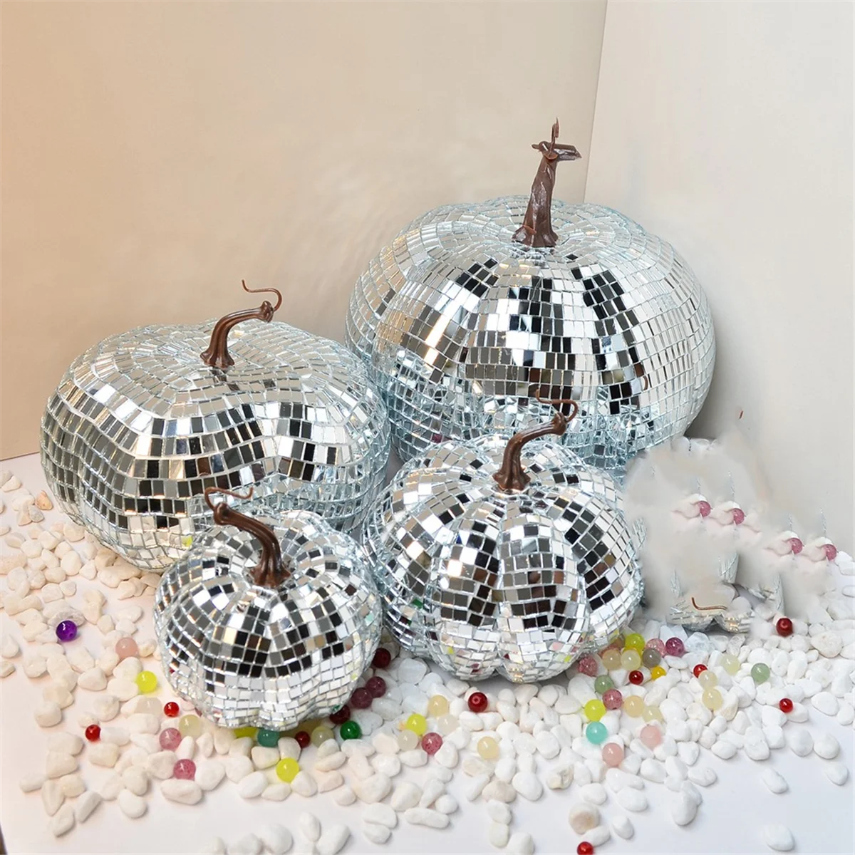A71P Серебряный зеркальный диско-шар, диско-шар в форме тыквы, подходит для DJ-клуба, светоотражающий шар из тыквы на Хэллоуин, 10 см