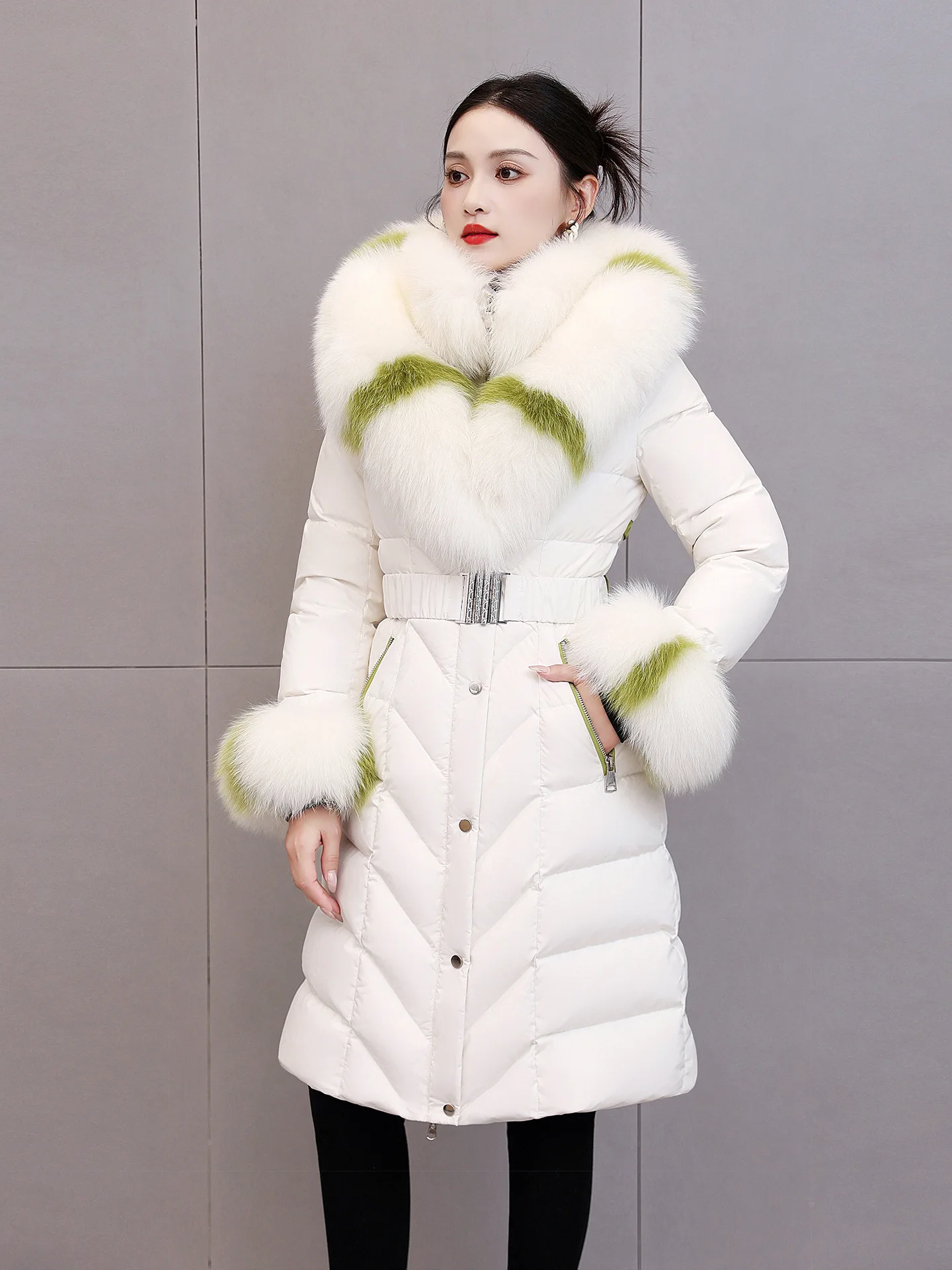 

Fit -25 ℃ Пуховой костюм, зимнее длинное пальто на утином пуху 110 см, женское толстое теплое пальто с воротником из натурального лисьего меха с капюшоном wy2317